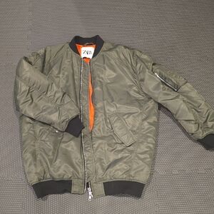 Zara Khaki Bomber Jacket with Orange Lining